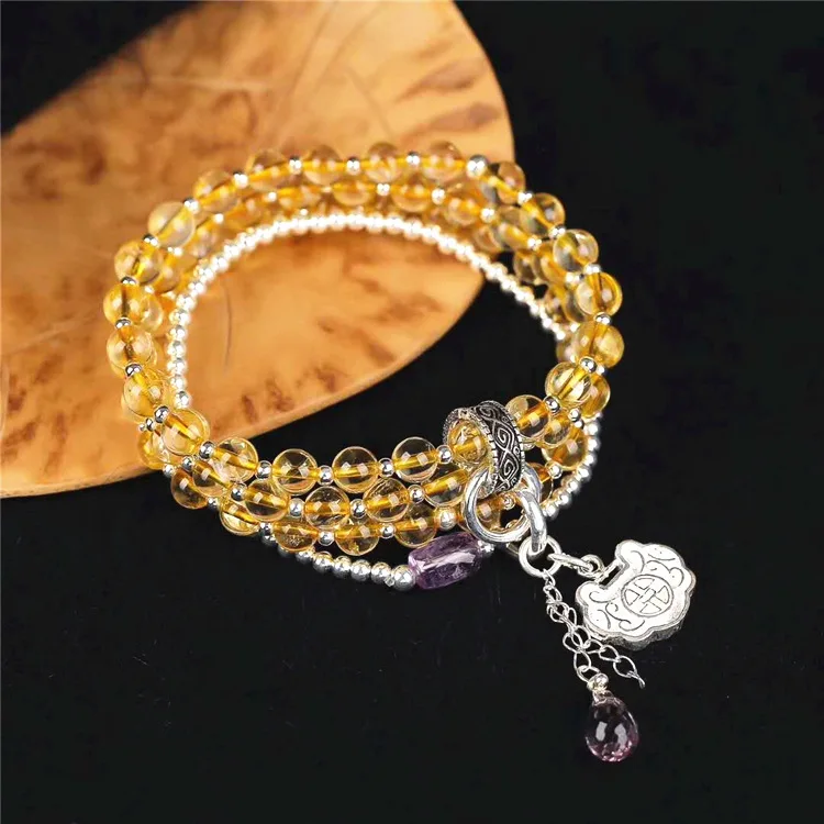 

Global Crystal Accessories 925 Sterling Natural Yellow Crystal Bracelets about 6 Size Goddess Multicolored Jewelry