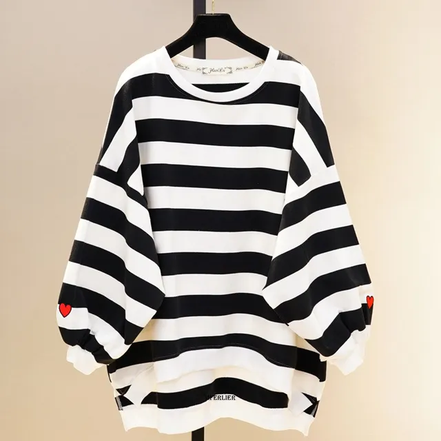 Plus Sized 6XL 110kg Spring Sweatshirts Long Sleeve Stripped Loose Large Hearted Pullover Shirts 3