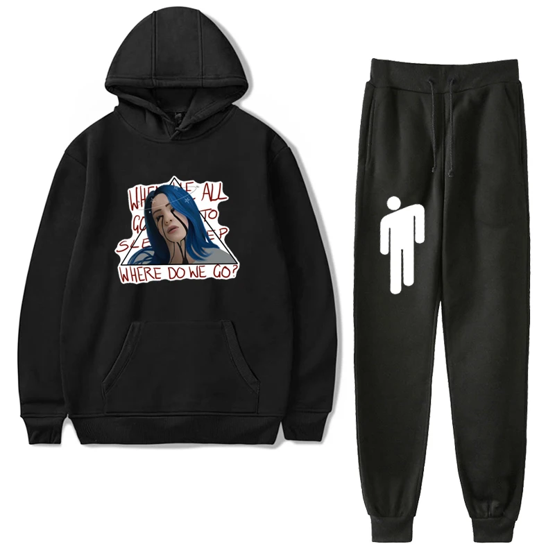 C8 Billie Eilish костюм с плюшевой подкладкой для детей 2 шт./компл. спортивный костюм зимние толстовки с капюшоном штаны Ropa Hombre Толстовка в уличном стиле для детей-подростков - Цвет: C8