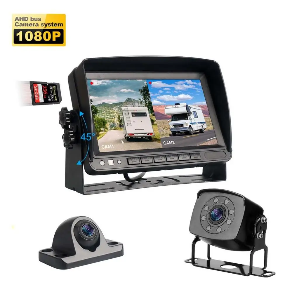 7 &quot1080P HD монитор AHD Передняя и задняя двойная запись автобус RV Вождение рекордер