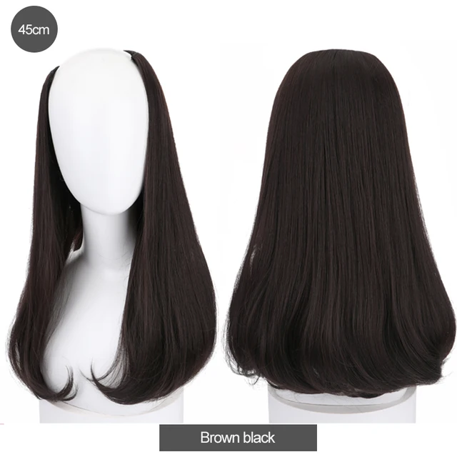 DIFEI Synthetic U Clip In One Piece Hair Extension Long Wavy Half Wig Hair Extension Natural Brown Hair Piece For Women Use brown black