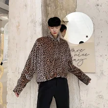Мужская Осенняя винтажная леопардовая Свободная Повседневная бархатная рубашка с длинными рукавами мужские и женские уличные рубашки в стиле хип-хоп одежда для пар