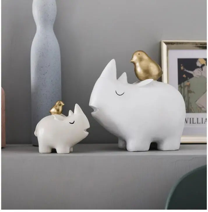 

Creative Nordic Resin Birds Rhino Ornaments Home Livingroom Table Furnishings Crafts Hotel Office Coffee Desktop Decoration Art