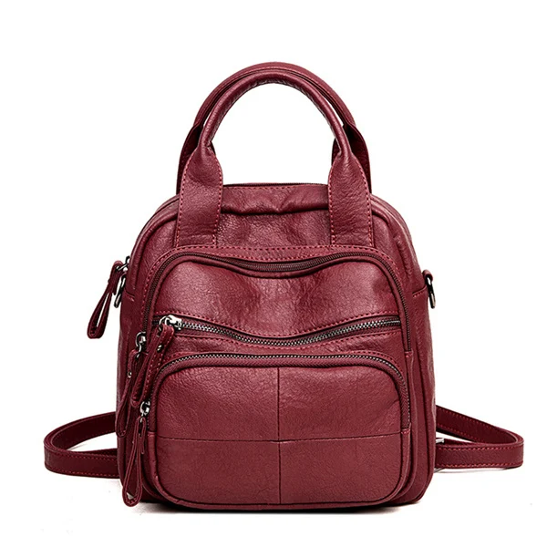 Многофункциональный Для женщин рюкзак 3-в-1 Кожаный женский рюкзак школьная сумка высокого качества для девочек путешествия рюкзак для рюкзака для полотенец для девочек - Цвет: RED