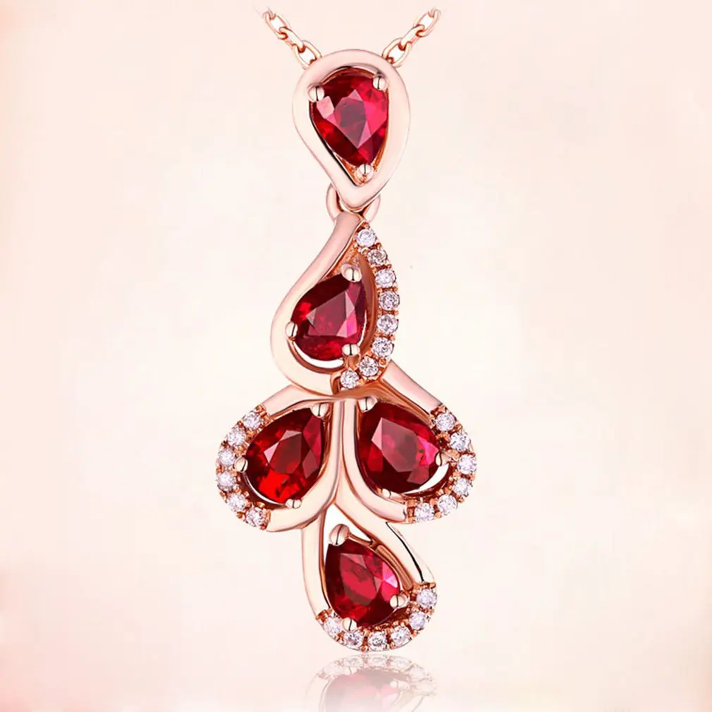 Water Drop Red Stone Pendants Ladies Lovely Long Chain Necklaces Pendants for Women Statement Jewelry Gifts