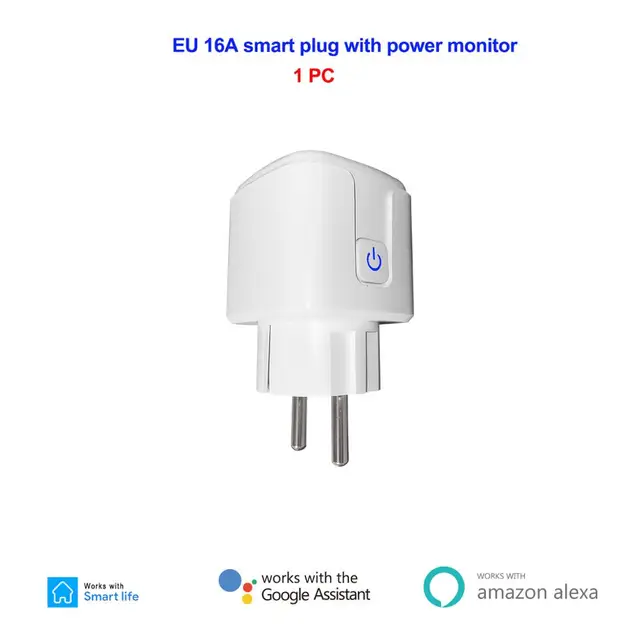 16A EU Smart Wifi Power Plug with Power Monitor Smart Home Wifi Wireless Socket Outlet Works with Alexa Google Home Tuya App 1 Pc