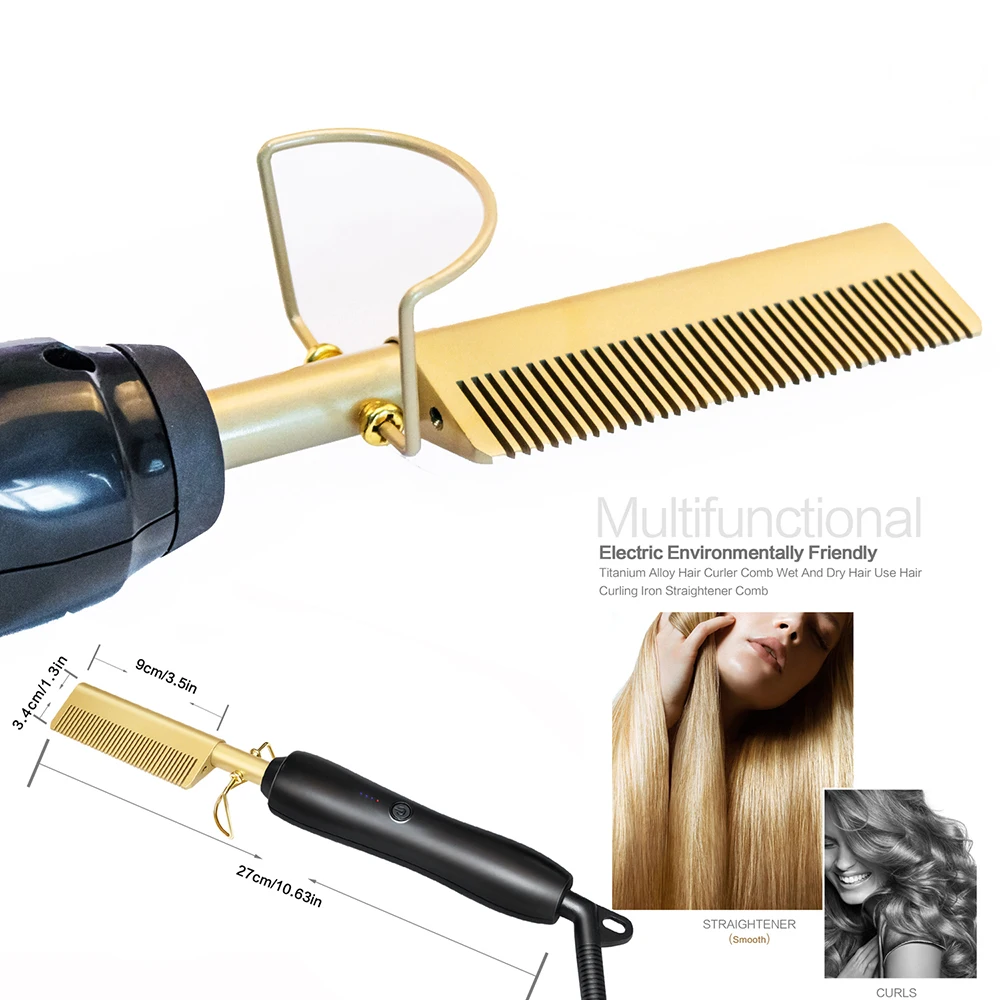 Hair Straightener 2 in1 Hot Comb Electric Heating Fast Heating Portable Travel Anti-Scald Beard Press