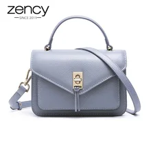 Zency, простой дизайн, женская сумка-тоут, натуральная кожа, модная черная женская сумка через плечо, высокое качество, маленькие сумки с клапаном, синие
