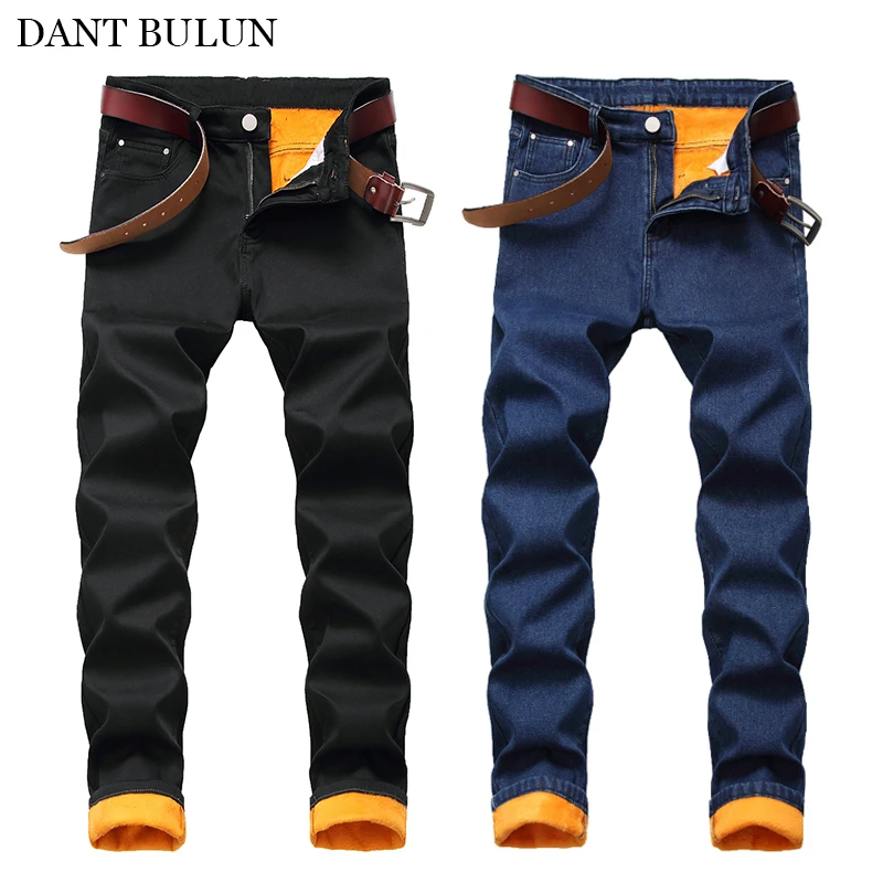 

Men's Jeans Slim Fit Straight Leg Winter Thicken Stretch Classic Jeans Homme Flannel Lined Warm Jeans Autumn Winter Pants Men