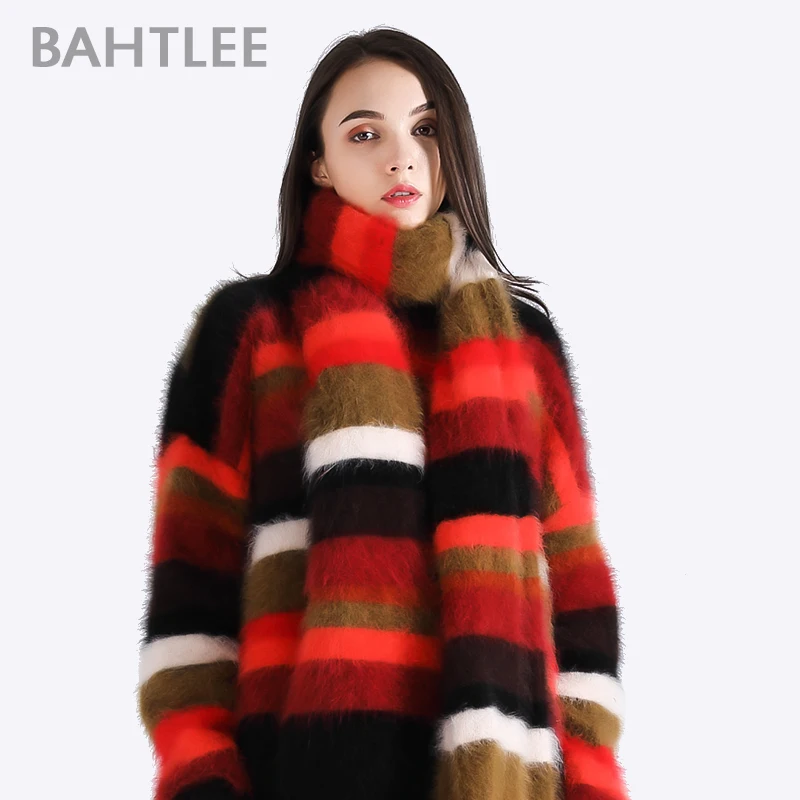 BAHTLEE зимний женский супер длинный шерстяной ангольский разноцветный шарф вязаный толстый шарф сохраняет тепло