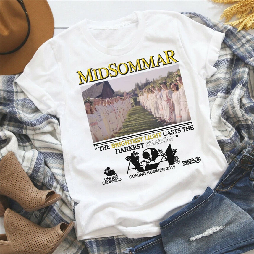 Midsommar A24 унисекс белая рубашка большой размер футболка новый дизайн Diy | Мужская