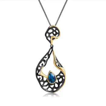 

GEM'S BALLET Natural London Blue Topaz 925 Sterling Silver Handmade Hollow Element Pendant Necklace for Women Wedding Jewelry