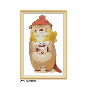 

New Arrival Animals Style Bear with teacup CROSS-STITCH 11CT 14CT Hand made DIY Embroidery Kits for Home Decor and Surprise Gift