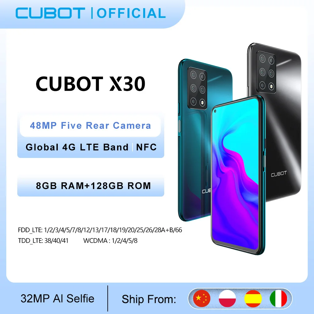 Cubot teléfono móvil inteligente X30 versión Global, Smartphone con cinco cámaras de 48MP, Selfie de 32MP, 8GB + 128GB, NFC, pantalla Fullview de 6,4 pulgadas, Android 10 - Super Ofertas