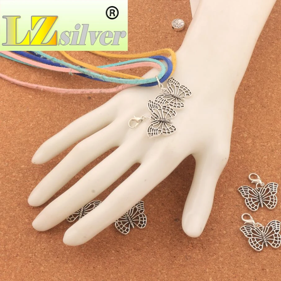 Hollow Butterfly Animal Clasp European Lobster Trigger Clip On Charm Beads 25.5x31mm 100PCS Zinc Alloy C1130