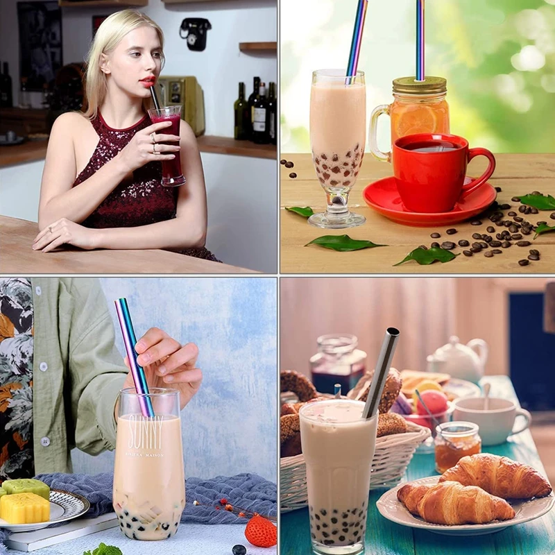 12x215mm Metal Straw 304 Stainless Steel Straws 8.5'' Reusable Drinking Straws for Bubble Tea Boba Smoothies Milkshakes