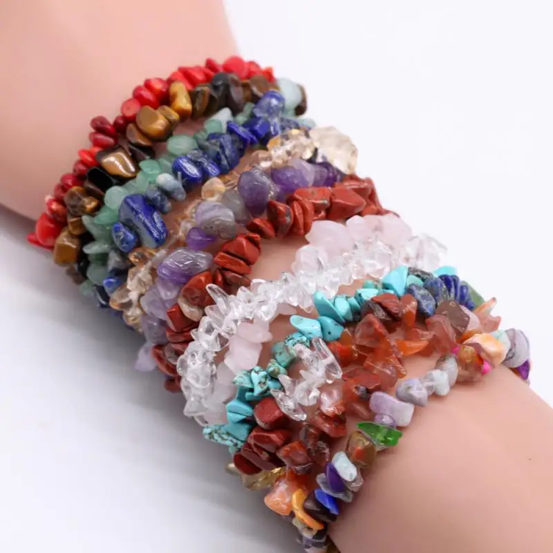 

Mix Colors and Styles Natural Stone Beads Bracelets Stone Chips Bracelets 10pcs/lot Women Charm Bracelet Jewelry TB003