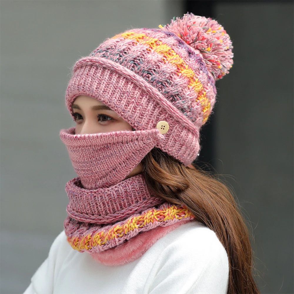 Женская шапка зимняя шапка противостоит холоду нагрудник маска шапка сохраняет тепло 3 комплекта несколько Способы ношения