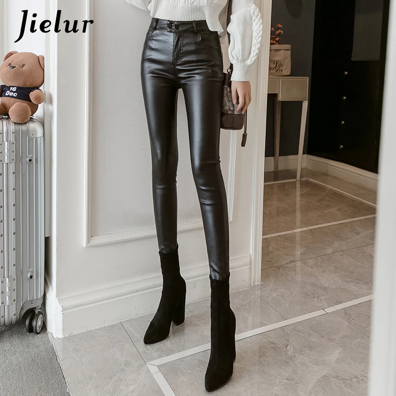 Jielur новые леггинсы из искусственной кожи женские обтягивающие брюки серебристого красного и черного цвета женские узкие леггинсы из тонкого/флиса S-3XL