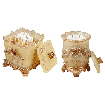 

2Pcs Bathroom Vanity Storage Box Organizer Dispenser Holder for Cotton Balls, Cotton Swabs - 9.5 x 9.5Cm & 8 x 8 x 12Cm