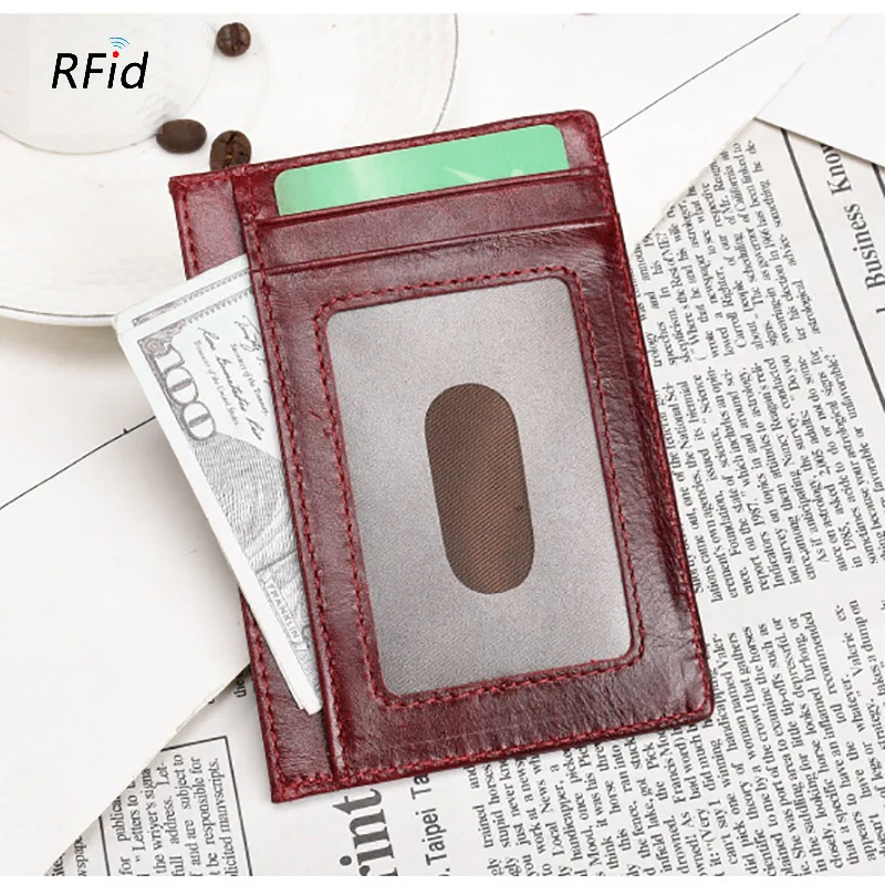 RFID натуральная кожа легко нажимать визитница мужской воск масло Винтажный Плоский широкий плюс размер бумажник для документов прозрачный Wndow чехол