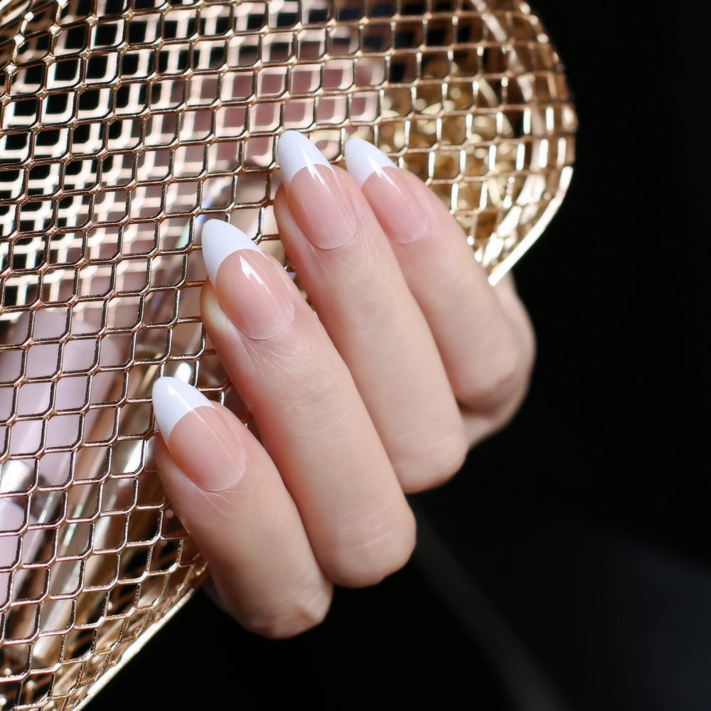 Шпильки Французский Поддельные ногти Средний ложный ногтей УФ Свадебные советы разработан натуральный 24 шт полный набор яркий свет