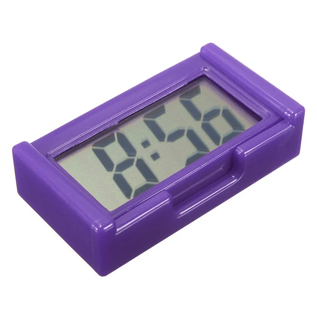 1pc Mini Car Clock Auto Truck Dashboard Time Convenient Durable Self-Adhesive Bracket Vehicle Electronic Digital Clock For Car Purple