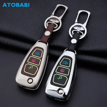 

Zinc Alloy and Leather Luminous Buttons Car Key Case Cover For Ford Focus 3 Ecosport Kuga Edge MK3 Fiesta Titanium Escape Fusion