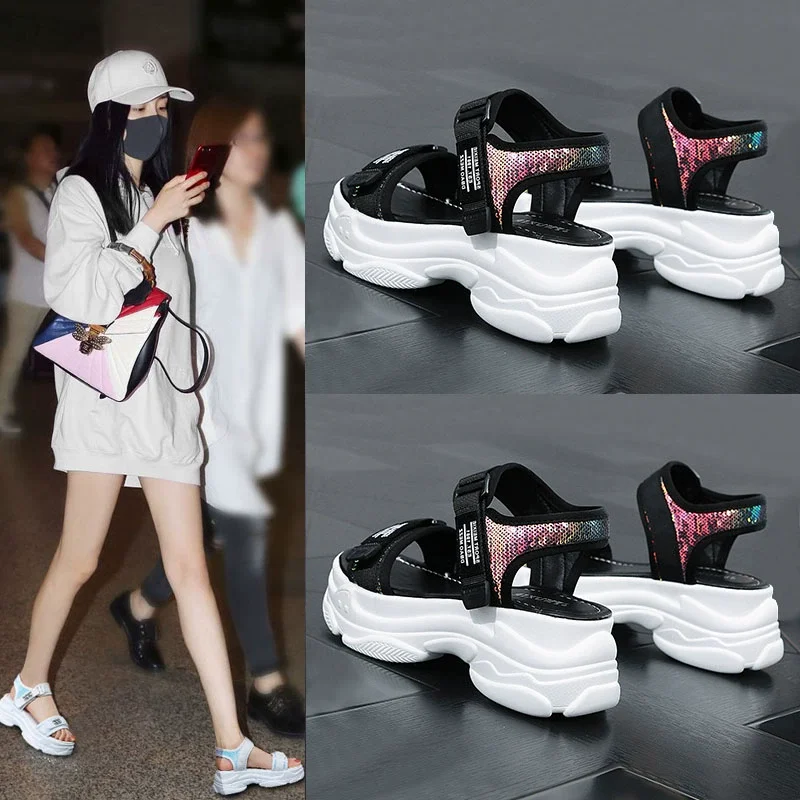

2020 New Woman Muffin Bottom Height Sandals Chunk Shoes Woman Wedge Thick Bottom Summer Shoes Platform Women Shoes size 35-40