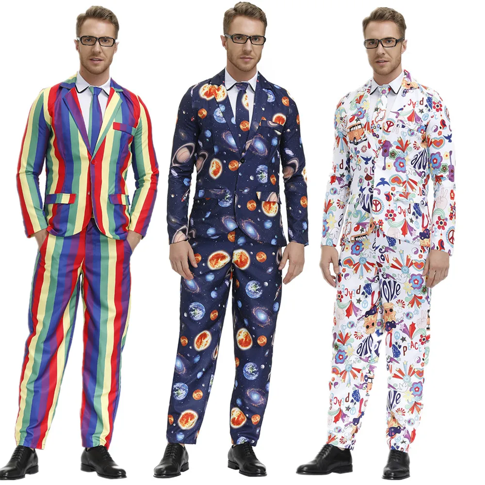 

Мужской костюм в стиле хиппи, костюм из 4 предметов для карнавала, вечевечерние, Хэллоуина