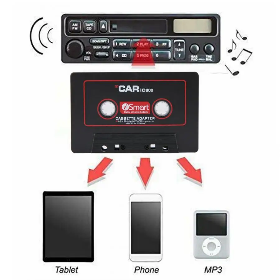Автомобильный стерео Кассетный адаптер CD MD MP3 MP4 плеер до 3,5 мм Aux аудио для мобильного телефона
