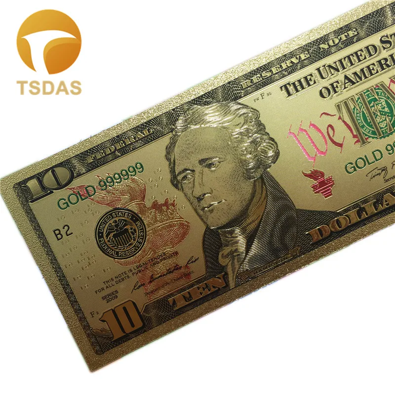 One Lot 10 PCS 24k Gold Foil Banknotes New USA Dollars Collection Colors Banknote Creative Wedding Decor Gifts|bill collection|lot 10gift collection