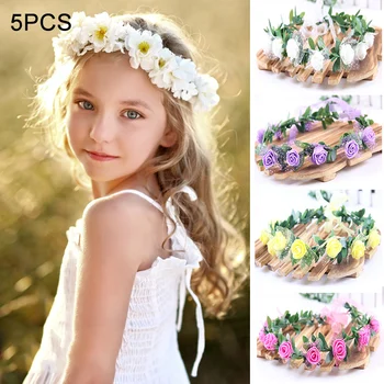 

5pcs Children Rose Floral Crown Wreath Girls Flower Headband Boho Garland Headpiece QP2
