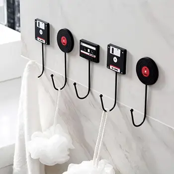 

Creative Retro Tape Vinyl Record Hard Disk Shape Wall Hook Super Strong Adhesive Hangers Clothes Hat Bags Home Door Hanger
