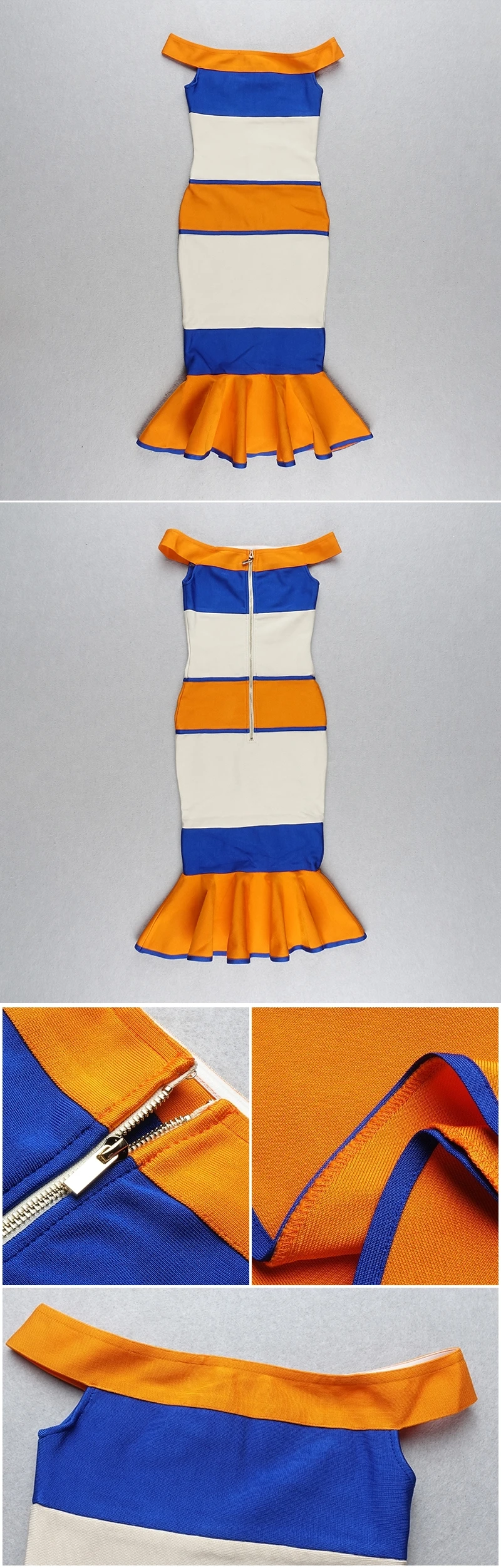 VC All Free Shipping New Chic Striped Ruffles Design Sexy Off The Shoulder Celebrity Party Bandage Dress