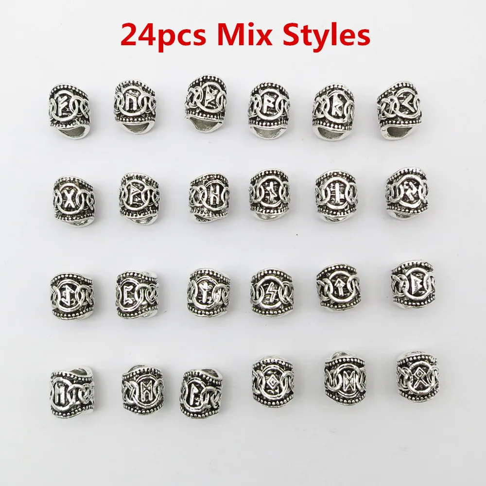 Hair Braid Accessories Viking Rune Hair Braid Dread Dreadlock Beard Beads Rings Tubes For Men Women 24pcs/5pcs