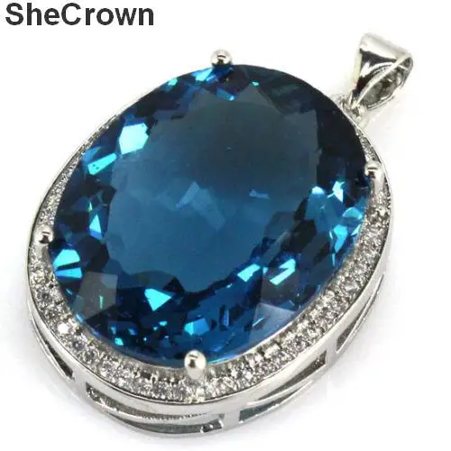 Кулон серебряный с голубым топазом и белым фианитом 34x21 мм|cz 925|pendant droppendant 925 |