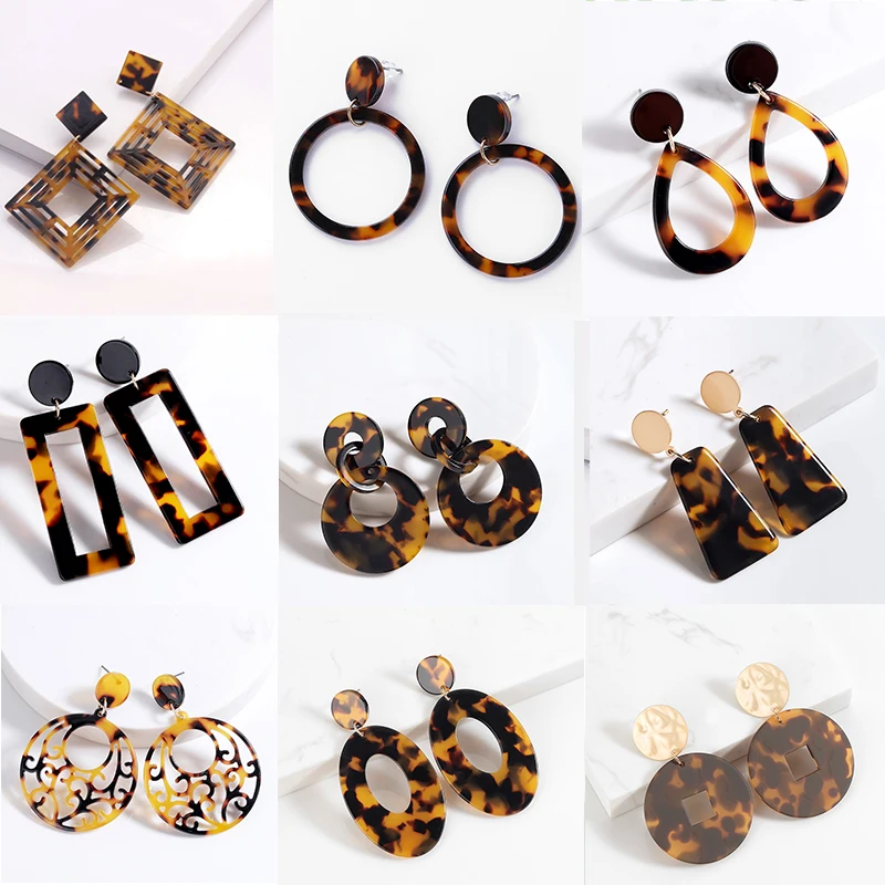 Женские многоугольные серьги-подвески леопардовые из акриловой смолы |