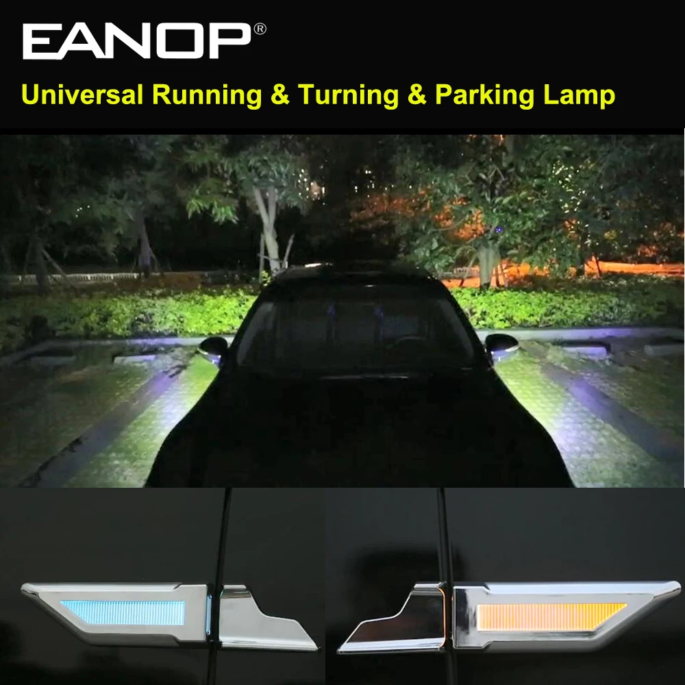 HOT SALE EANOP CAR Universal led Light 3in1 12V Auto Fender Lamps Running Turn Signals Parking light Blue/Ye