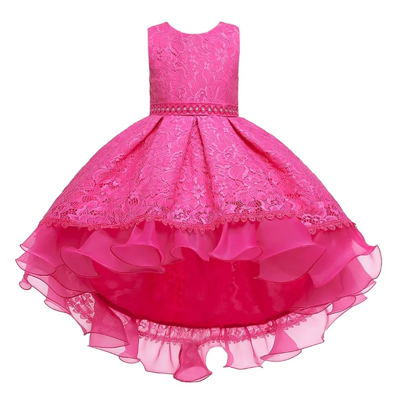 Летнее кружевное платье принцессы для девочек 4-14 лет; элегантное платье для дня рождения; платье для девочек; одежда для маленьких девочек - Цвет: rose Red