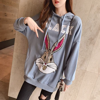 

2020 New Style Autumn Cartoon Printed Pullover Hoodie Thin Loose Tops Women's 7578