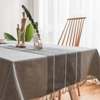 

Washable Cotton Linen Table Cloth Tassel, Rectangle Table Cover For Kitchen Dinning Decoration Durable Non-fading