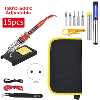 Soldering Iron Kit Adjustable Temperature 220V 80W LCD Solder Welding Tools Ceramic Heater Soldering Tips Desoldering Pump 1pcs solder iron tips t12 series t12 ils dl52 i il j02 jl02 js02 soldering iron tips welding tip soldering welding stings