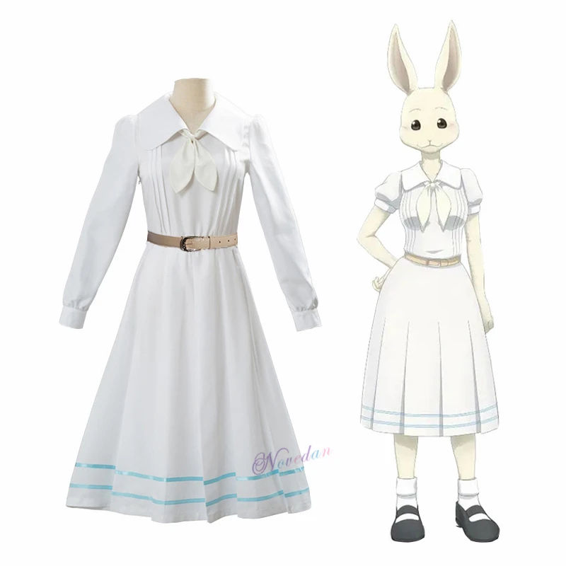 Anime Beastars Haru Cosplay Costume Uniform White Rabbit Animal Cute Kawaii Dress And Wig For Women Girls