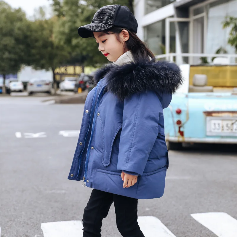 

-30 degrees winter girl thick coat. Girl black down jackets Children's windproof warm Parkers jackets Natural fur collar 4T-7T