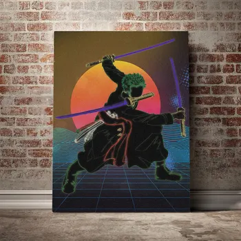 

Roronoa Zoro Synthwave Style Poster Canvas Wall Art Decoration prints for living Kid Children room Home bedroom decor painting