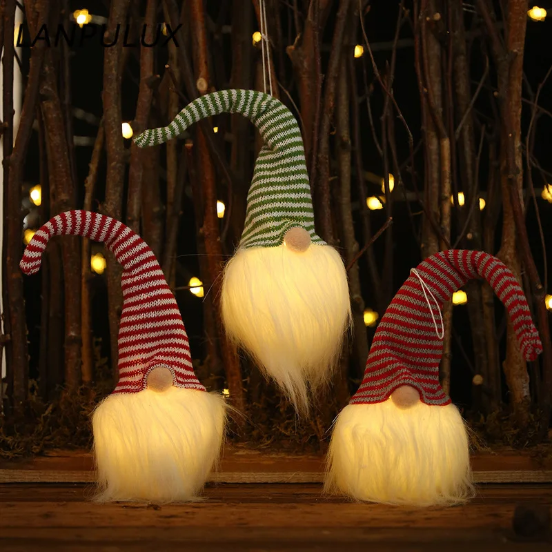 

Lanpulux Glowing Moustache Striped Hat Santa Night Light Creative Holiday Lighting Christmas Tree Decorative Pendant Luminaries
