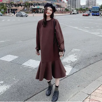 

TVVOVVIN2020 New Spring Solid Color Removable Sailor Lattice Collar Splice Dress Women Vintage Mid-length Mermaid Dress PD480
