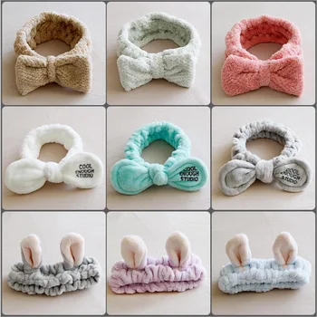 

DHL 100pcs Colorful Letters Bow Ear Coral Fleece Hairbands Girls Bandanas Hair Bands Headwear