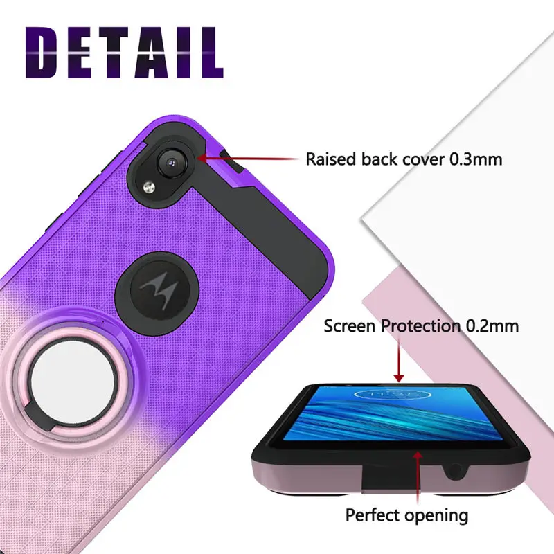 100 шт./лот градиентный ТПУ+ PC 2 в 1 чехол для телефона для Motorola Moto E5 Play G7 power E6 Play 360 вращающееся магнитное кольцо